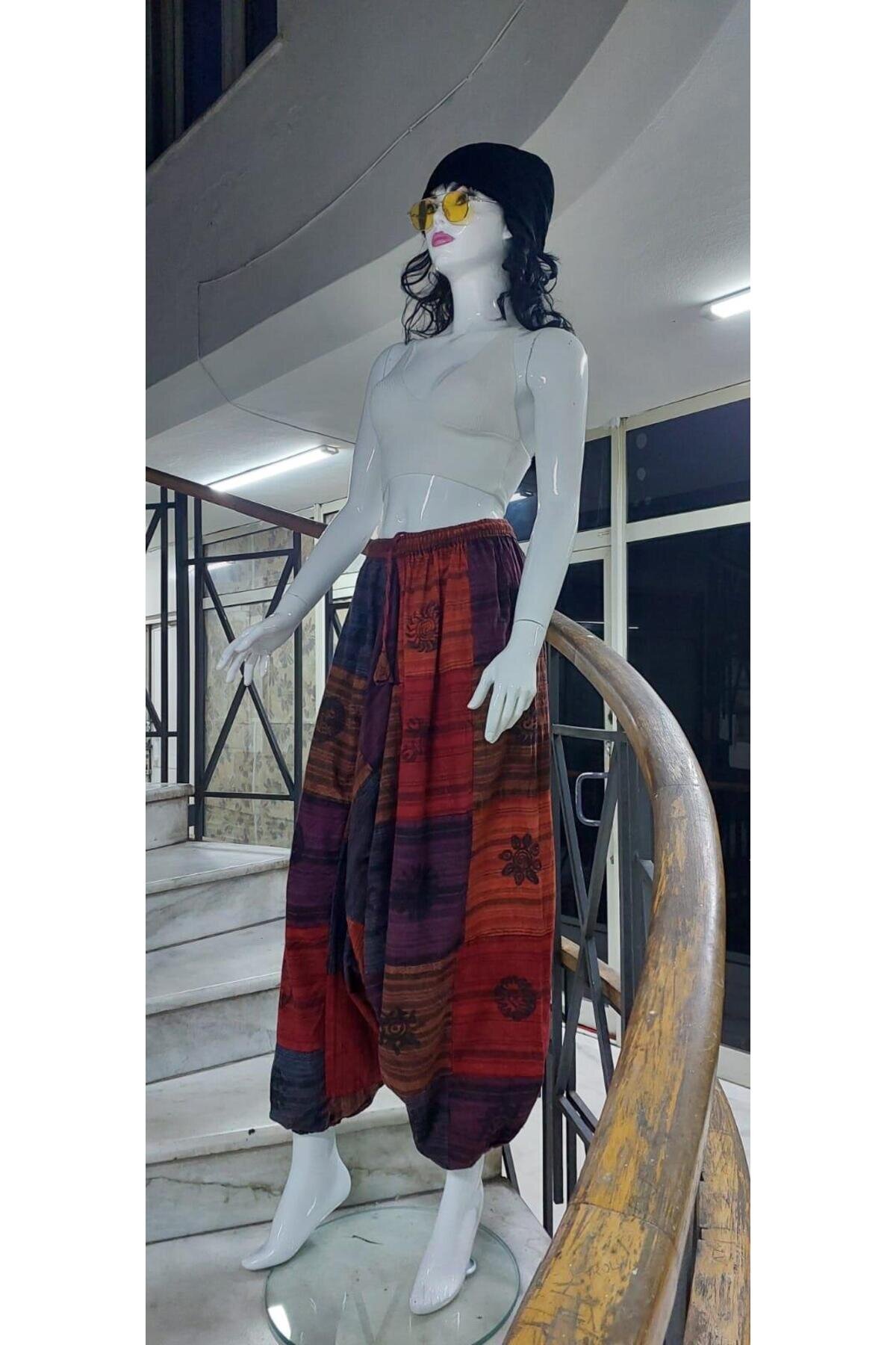 Unisex Harem Colorful Patchwork Stone-Washed Authentic Indian Pants - Bohem Stil