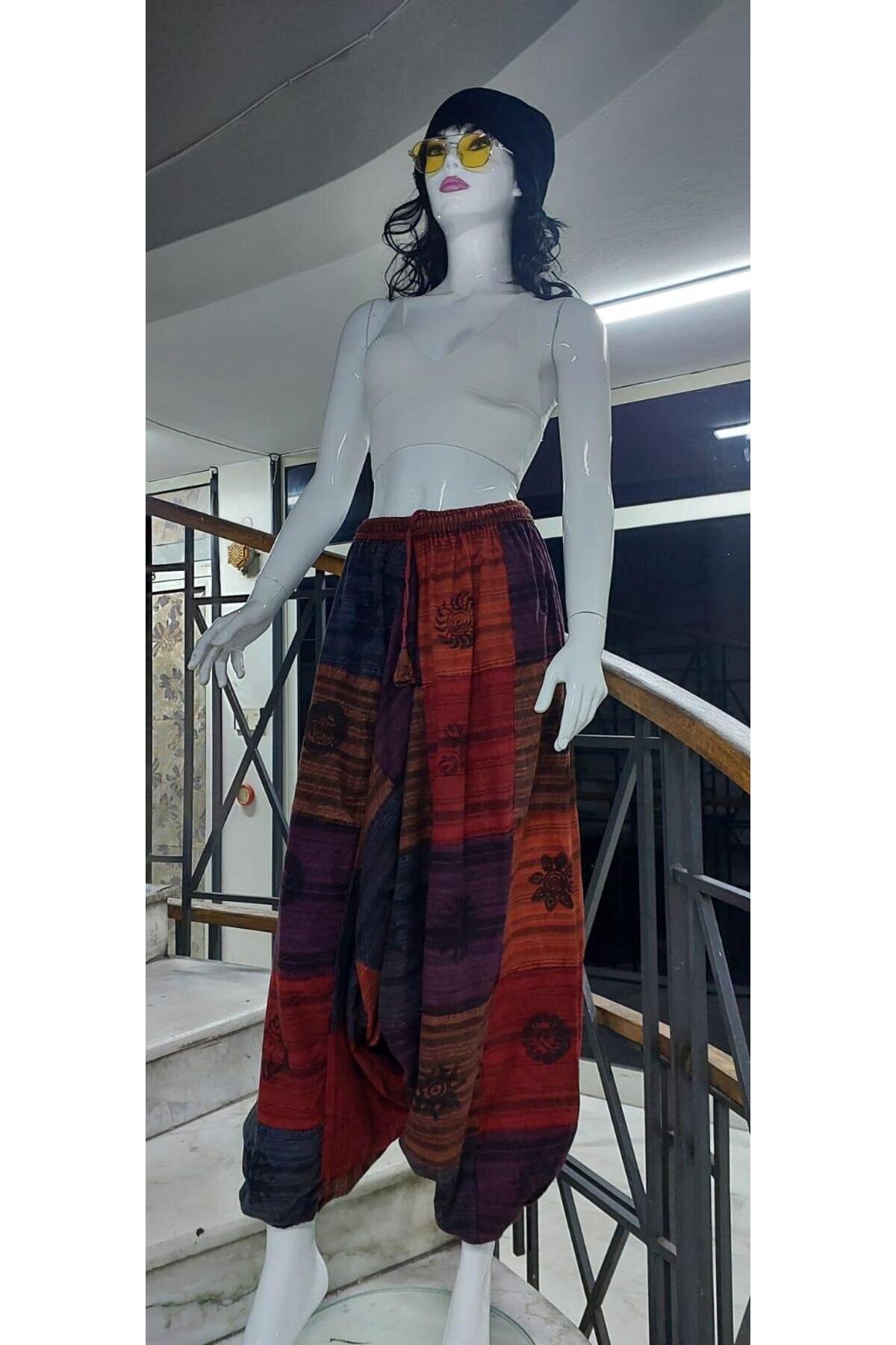 Unisex Harem Colorful Patchwork Stone-Washed Authentic Indian Pants - Bohem Stil