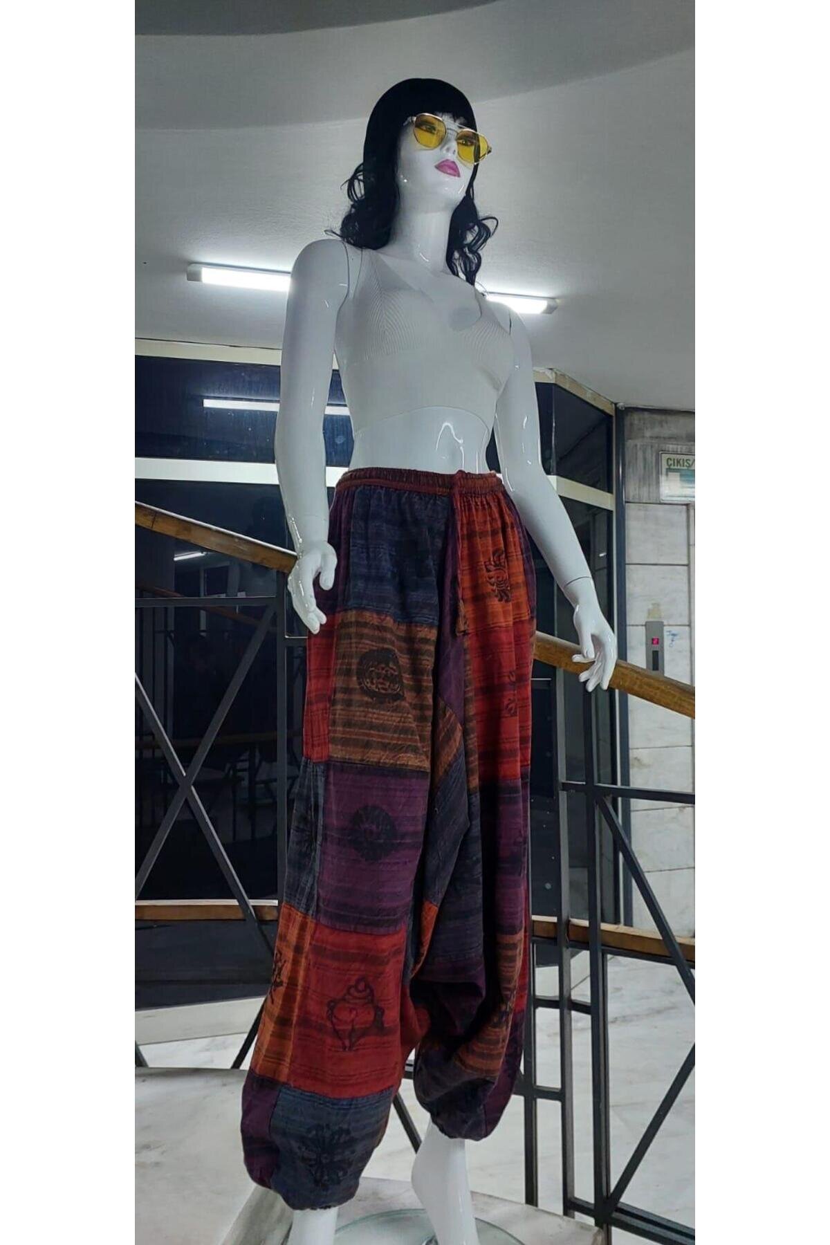 Unisex Harem Colorful Patchwork Stone-Washed Authentic Indian Pants - Bohem Stil