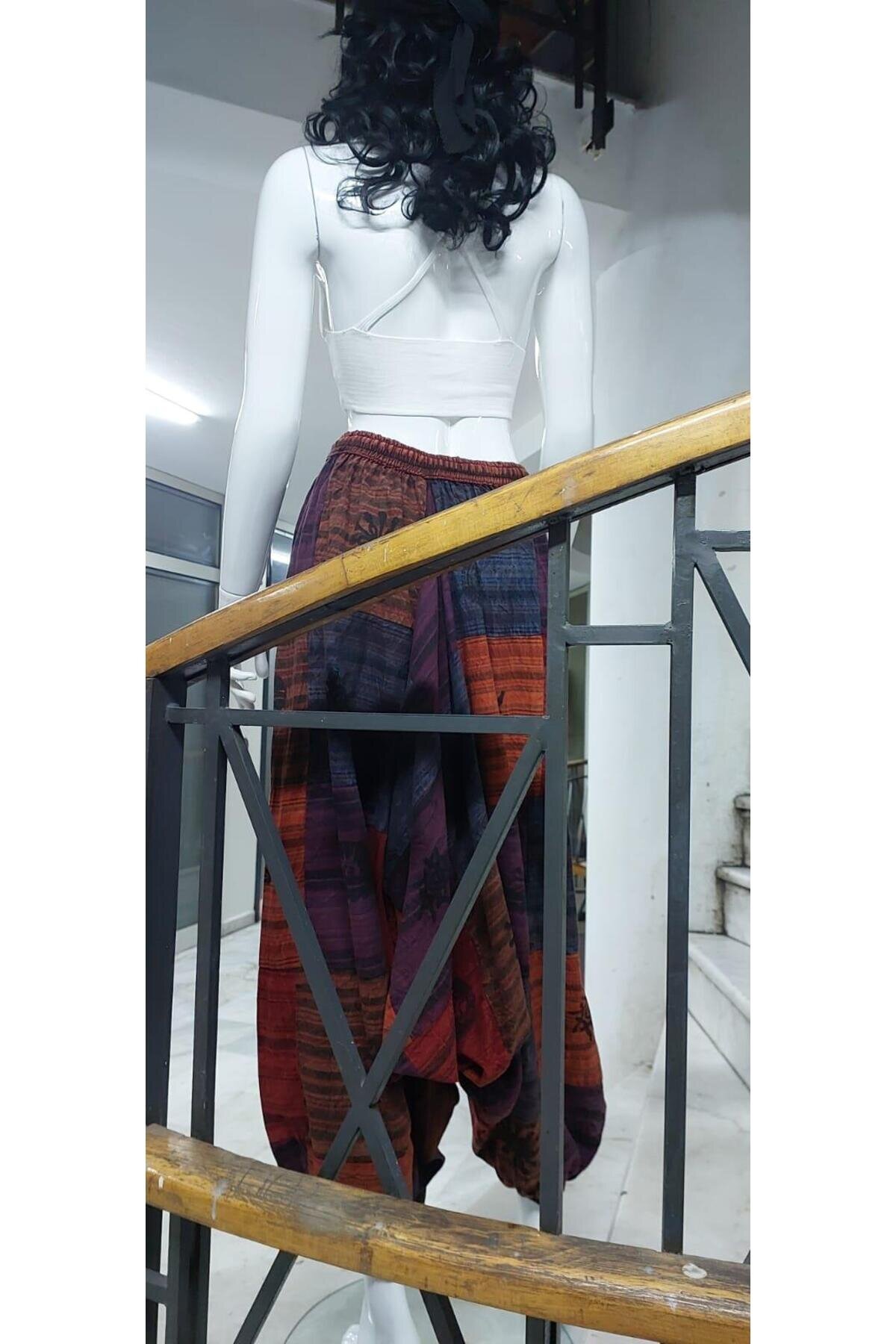 Unisex Harem Colorful Patchwork Stone-Washed Authentic Indian Pants - Bohem Stil