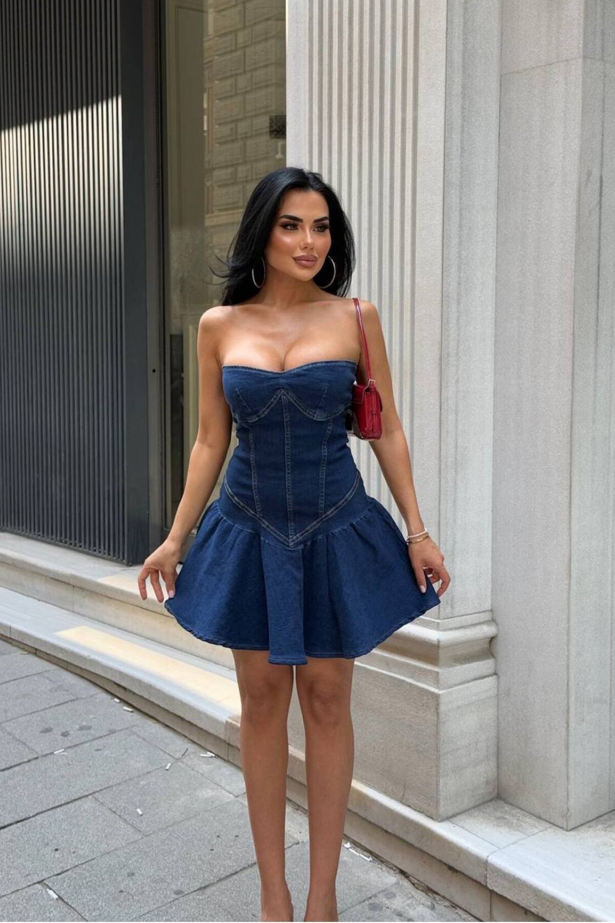 Mavi Likra Kot Comfort Mini Elbise - Limited Black