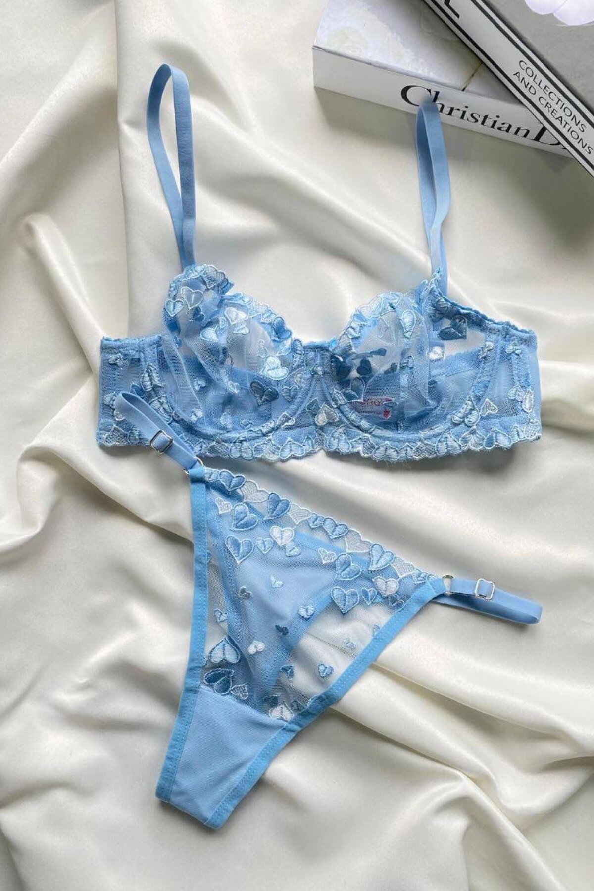 Lace Detailed Hazel Bralette Set - Baby Blue - Luvita Co