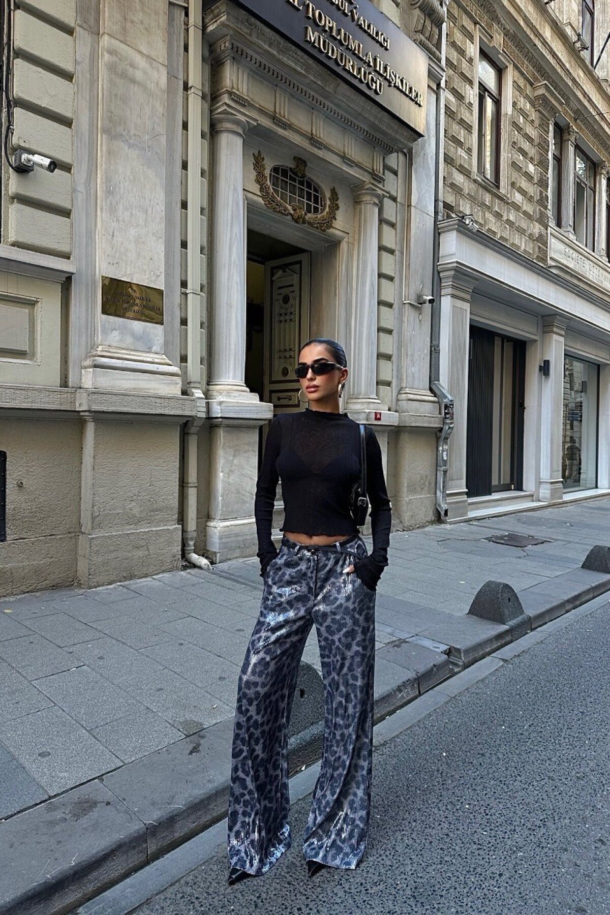 Leopard Sequined Pants - Dark Gray - Luvita Co