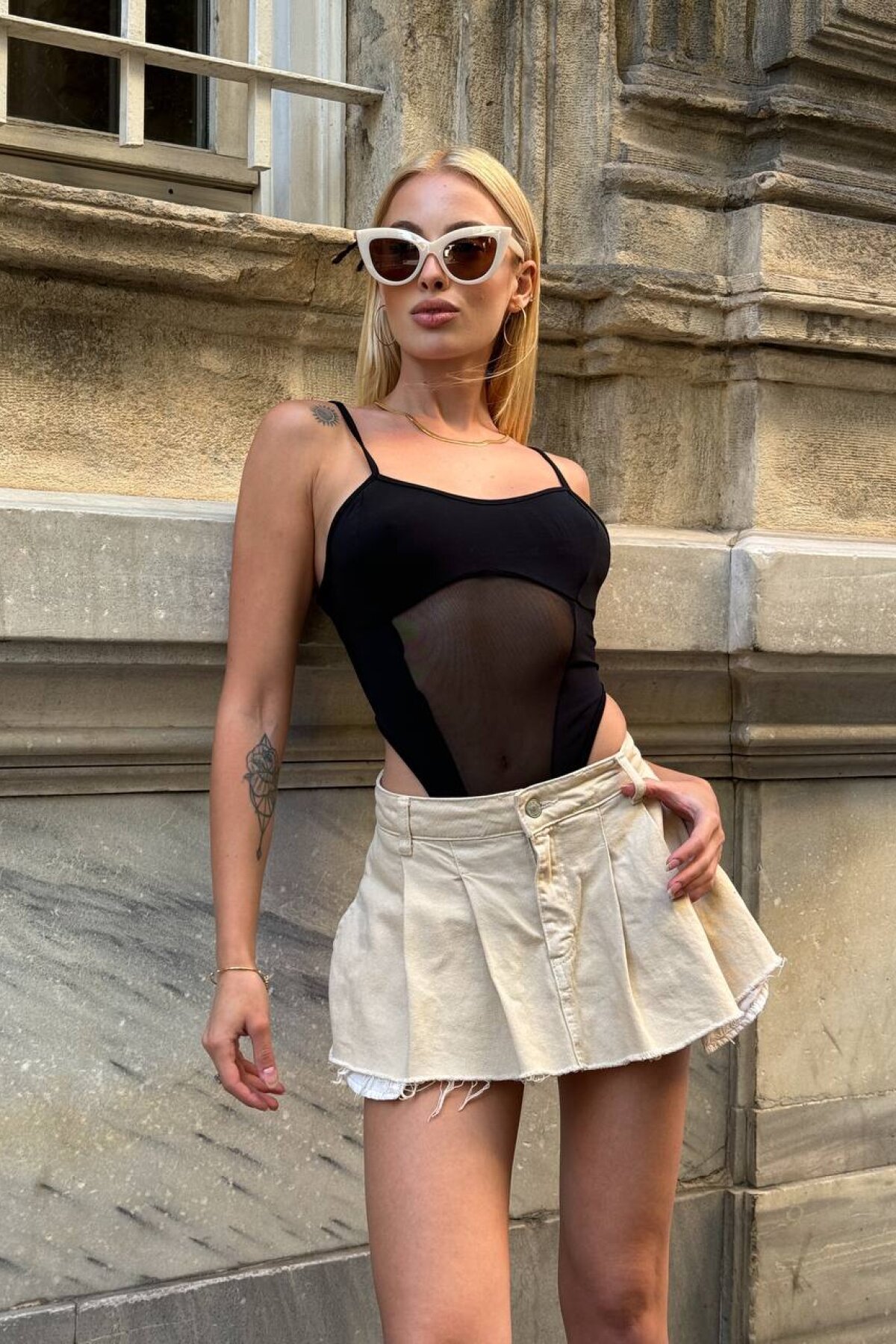 Siyah Korse Askılı Tül Zıbın - Luvita Co