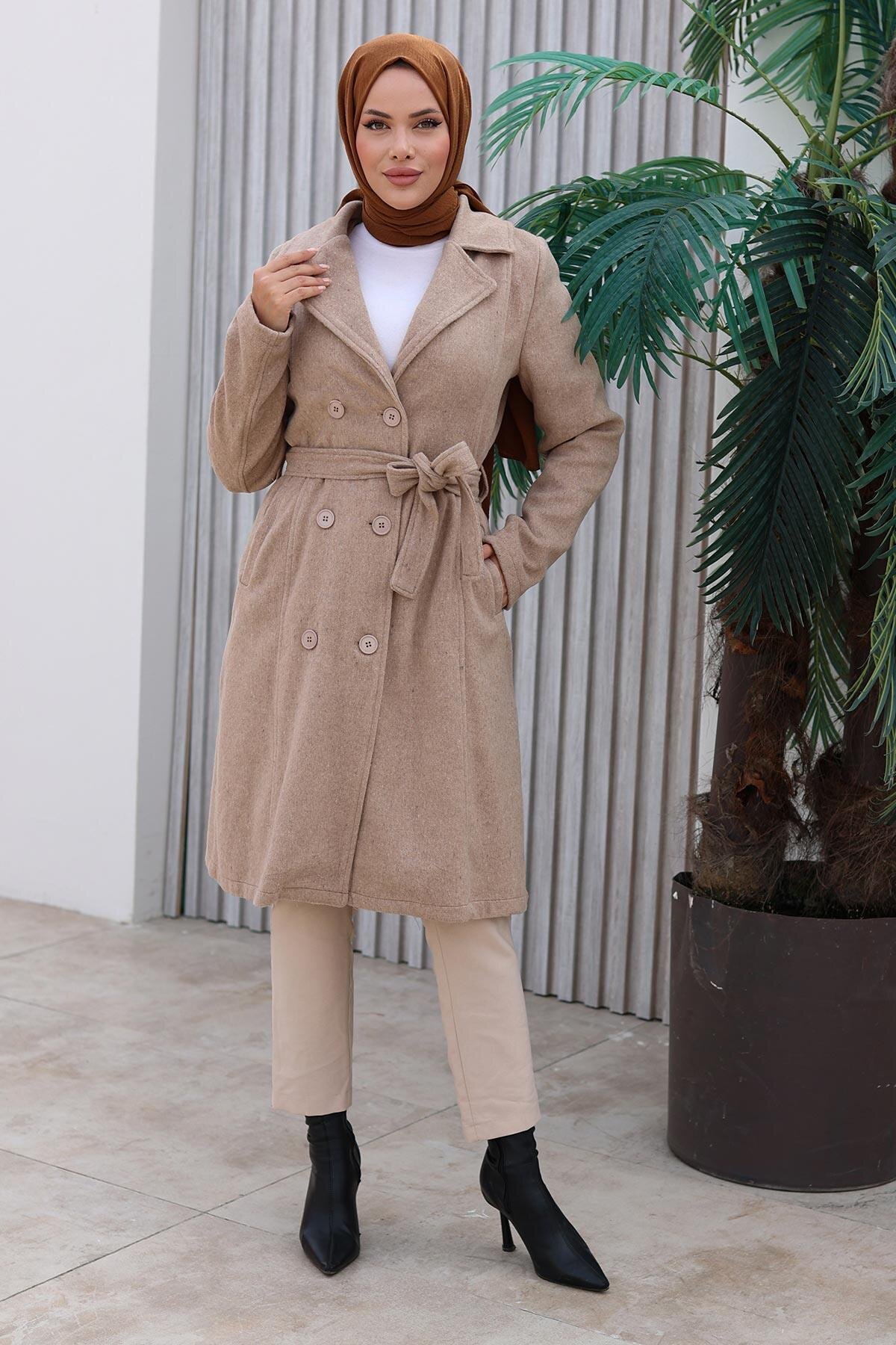 معطف شتوي كاشيه لون مينك بتفاصيل أزرار - Misskayle