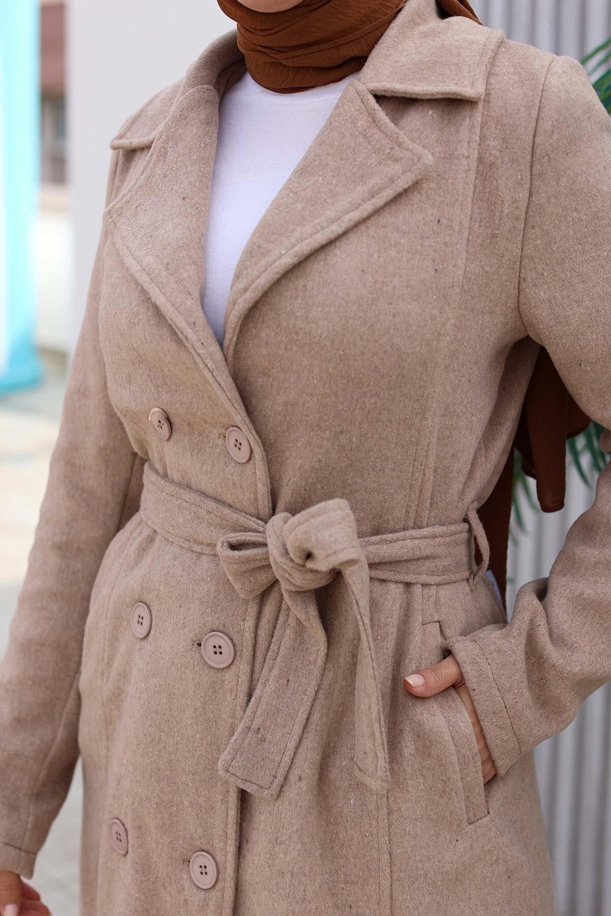 Button-Detailed Felted Coat - Mink - Misskayle