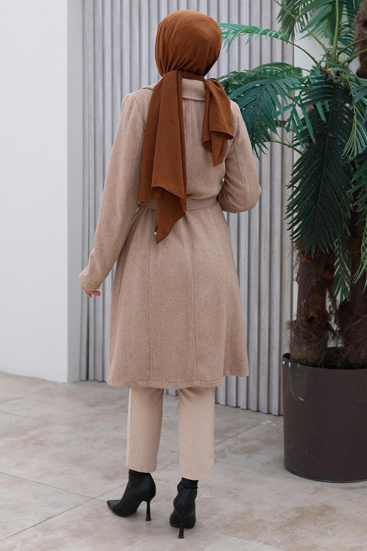 Button-Detailed Felted Coat - Mink - Misskayle