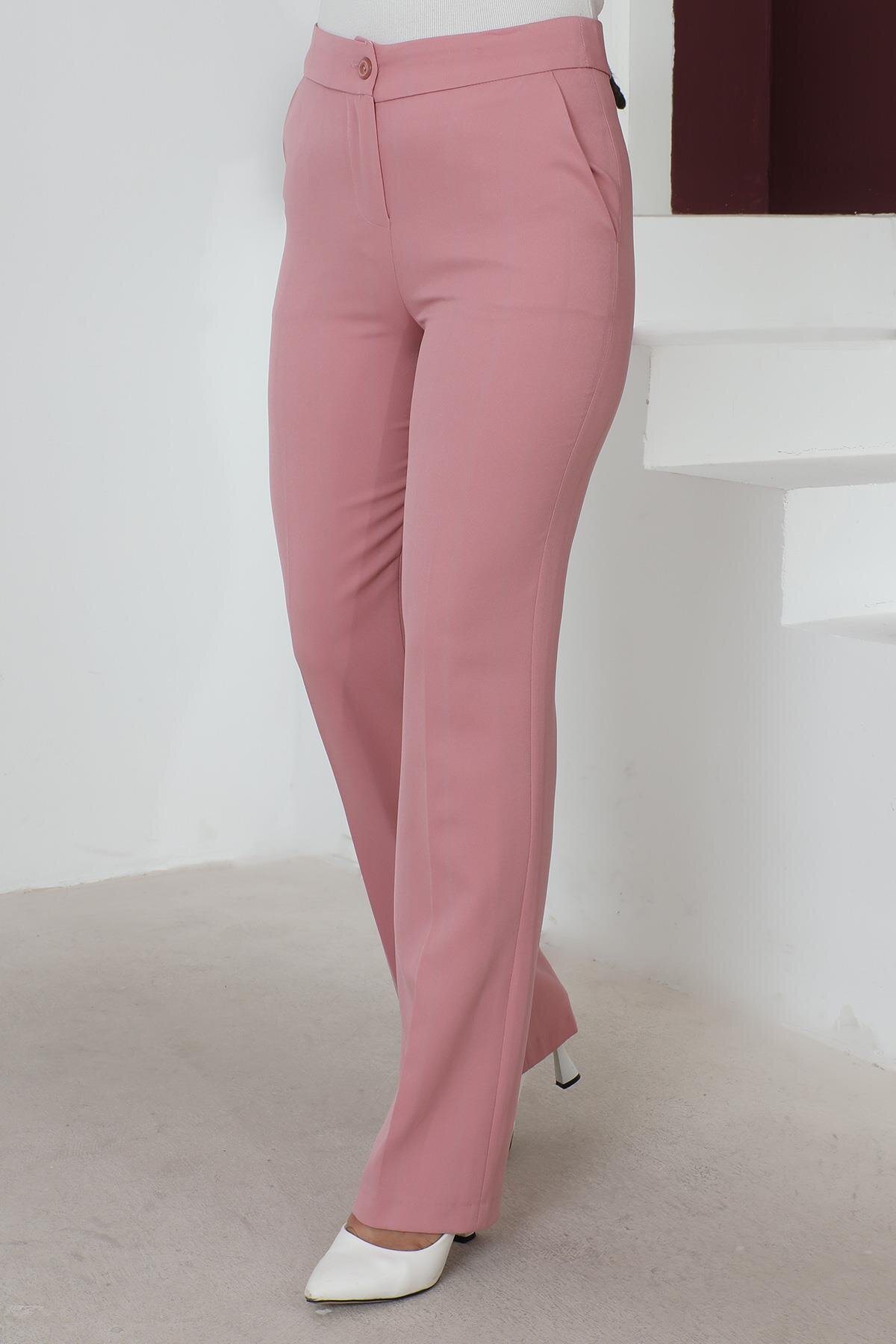 Stripe Detail Modest Pants - Dusty Rose - Modamihram