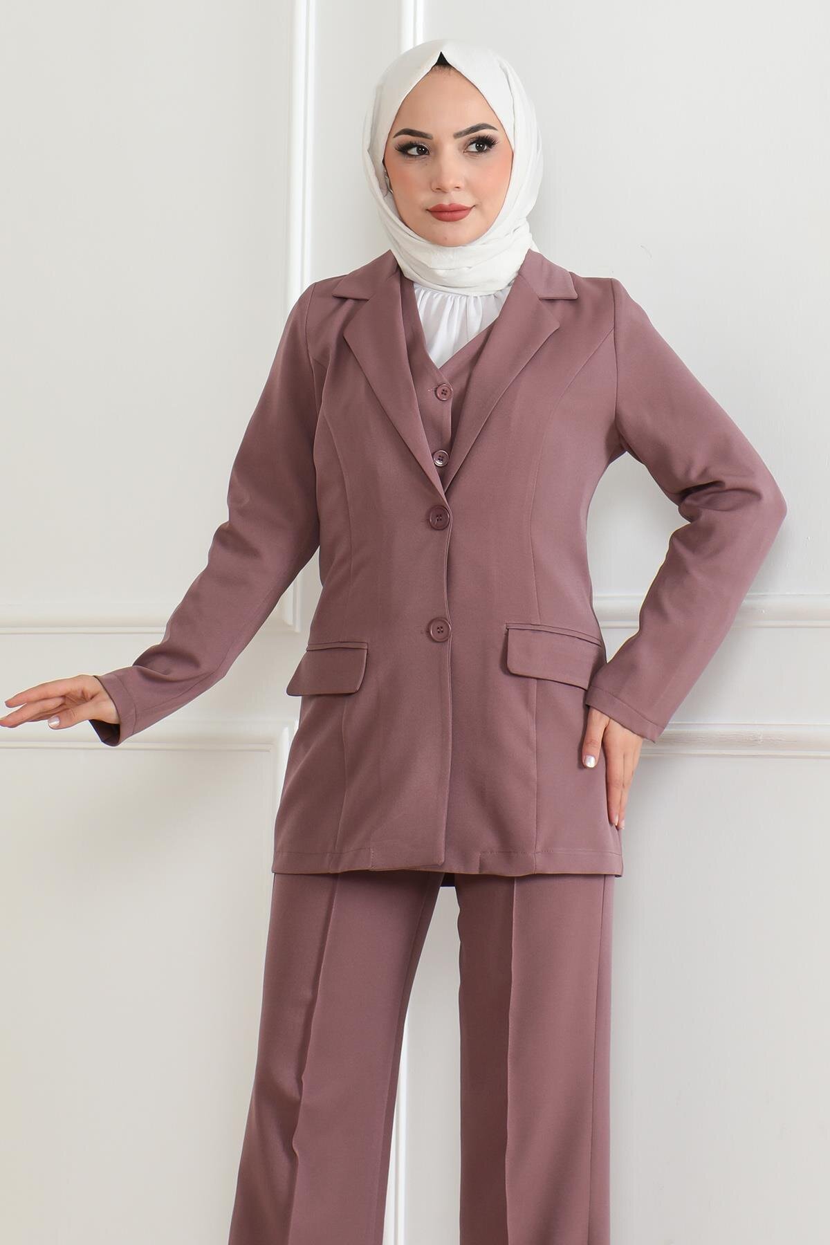 Modest Vested Three-Piece Set - Rose Dust - Modamihram