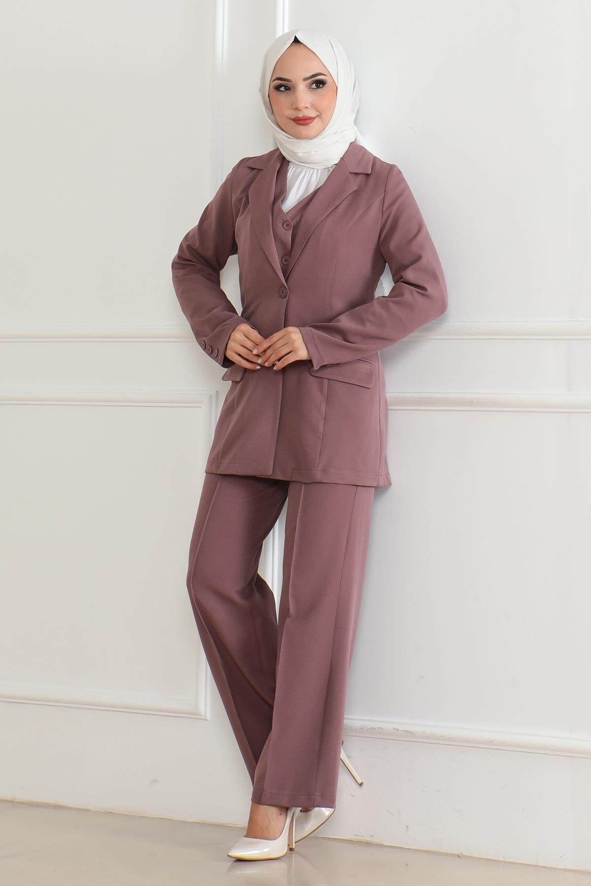 Modest Vested Three-Piece Set - Rose Dust - Modamihram
