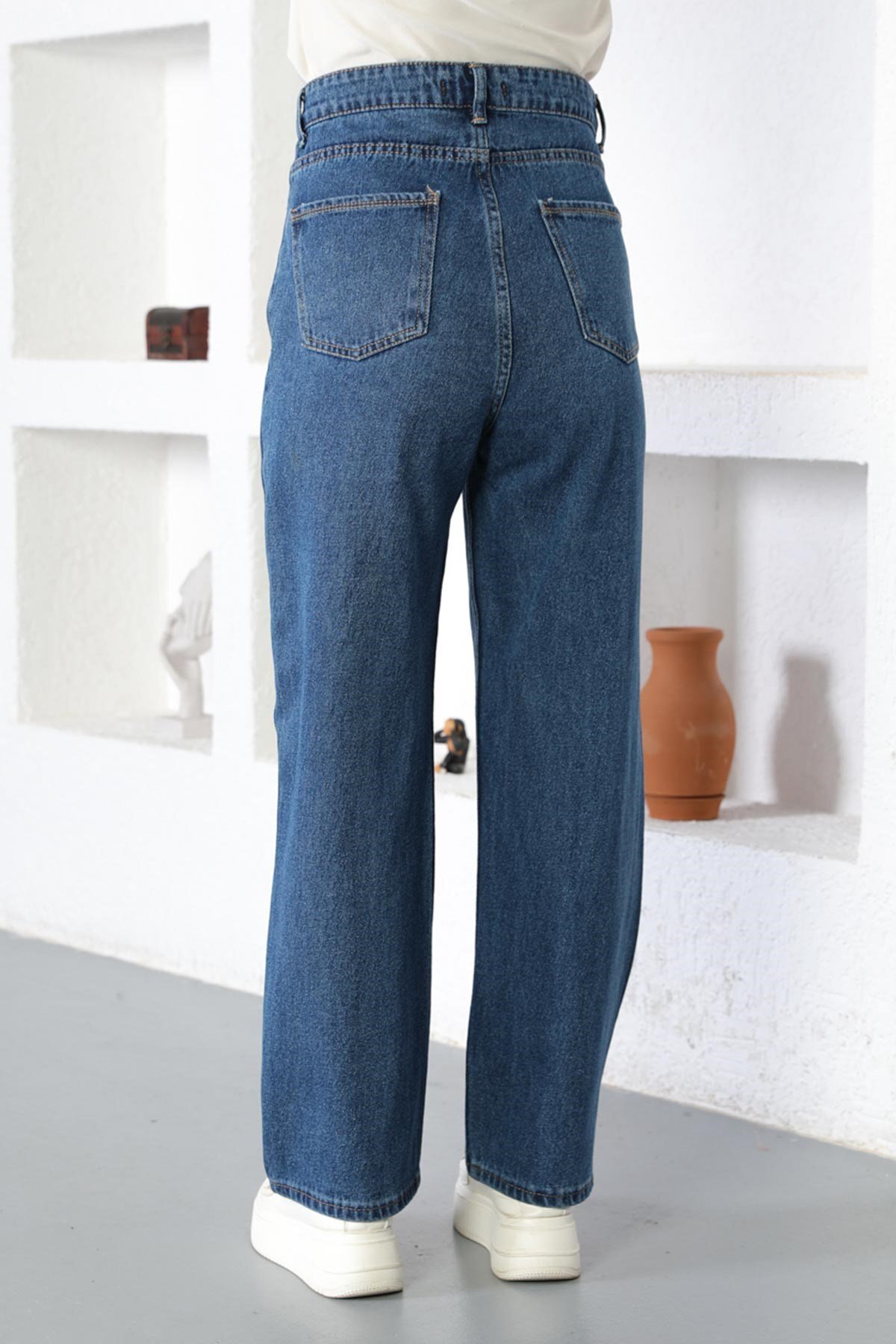 Modest Denim Stone-Detail Pants - Dark Blue - Modamihram