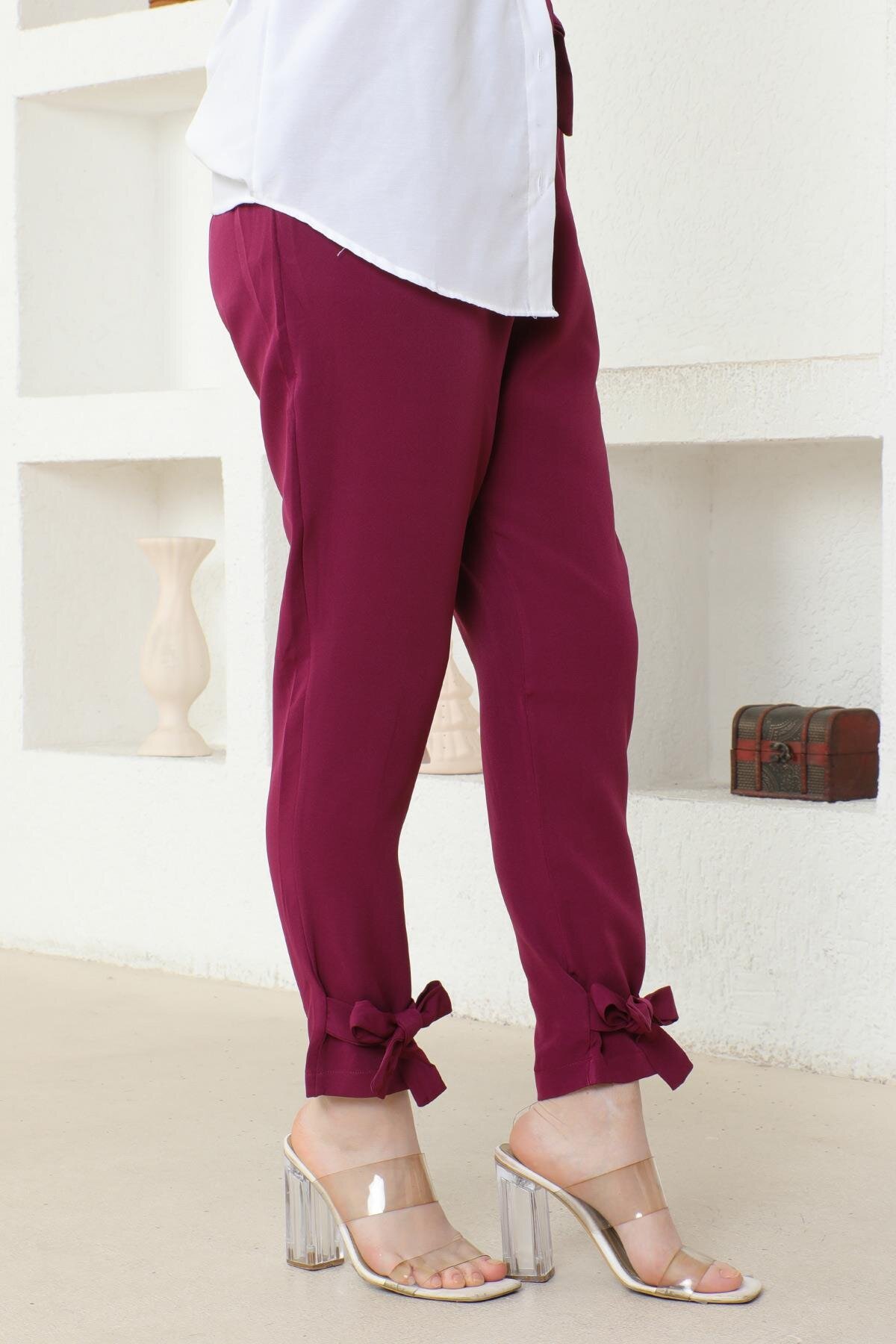 Modest Sash-Detail Pants - Plum - Modamihram