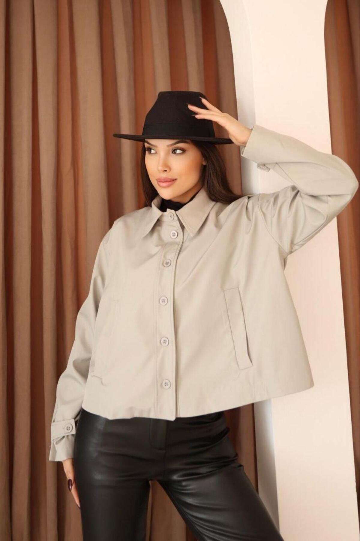 Gri Oversize Düğmeli Ceket - RAWEA FASHİON