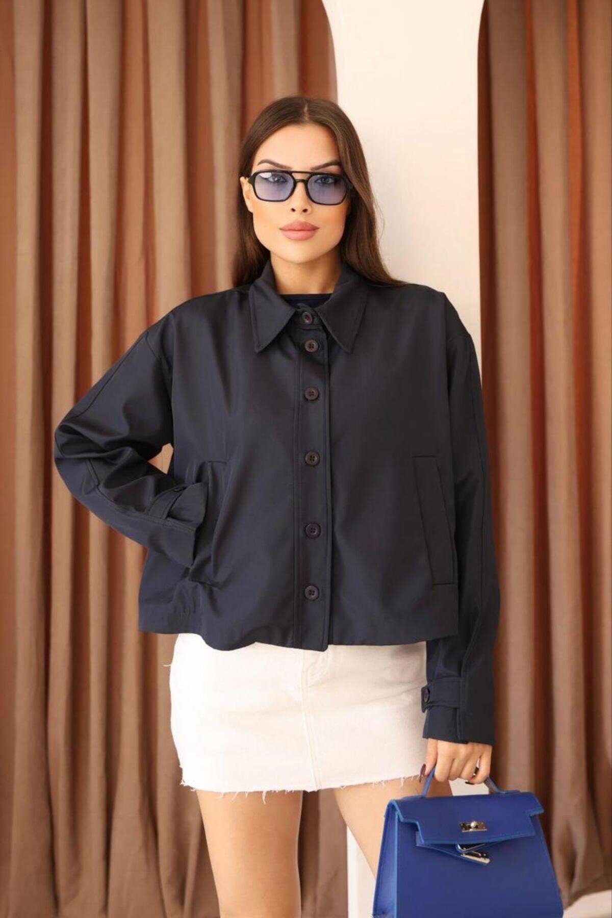 Lacivert Oversize Düğmeli Modern Dokunuş Ceket - RAWEA FASHİON