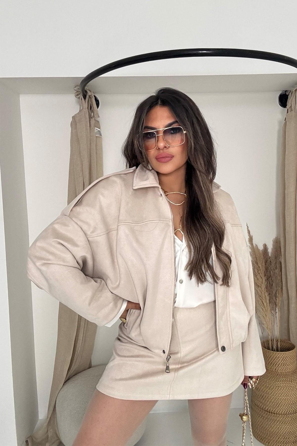 Bomber Süet Görünümlü Taş Zr Model Ceket - Sohotique By P