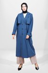 İndigo Kolu Büzgülü Sırt Detaylı Trençkot
