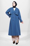 İndigo Kolu Büzgülü Sırt Detaylı Trençkot