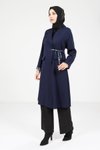 Lacivert Uzun Bağlama Detaylı Tesettür Ceket