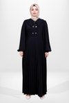 Siyah Eteği Piliseli Düğme Detaylı Tesettür Elbise