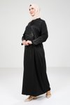 Siyah Tesettür Taş Süslemeli Elbise