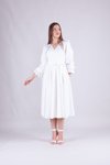 Midi Long Sleeve Wrap Neck Dress - White