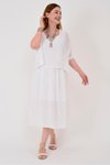 Beyaz Midi Astarlı İtalyan Müslin Keteni Elbise