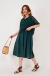 Zümrüt Yeşili Midi Astarlı Tek Parça File Bluz Detaylı Elbise