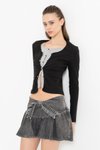 Antrasit Mini Büzgülü Kot Etek