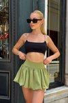 Çam Yeşili Mini Şortlu Balon Etek