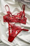 Kırmızı Liam Dantel İşlemeli Bralet Takım