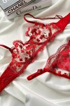 Kırmızı Liam Dantel İşlemeli Bralet Takım