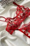 Kırmızı Liam Dantel İşlemeli Bralet Takım