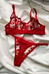 Kırmızı Liam Dantel İşlemeli Bralet Takım