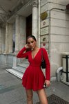 Kırmızı Mini Şortlu Volanlı Elbise