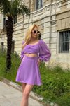 Lila Şifon Mini Ribbon Tasarım Elbise