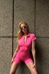 Pembe Body Fermuar Detaylı Tulum
