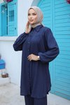 Lacivert Tesettür Büzgü Detaylı İkili Takım