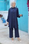 Lacivert Tesettür Büzgü Detaylı İkili Takım