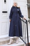 Lacivert Kapşonlu Arma Detaylı Mont