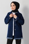Lacivert Kot Püskül Detaylı Tesettür Ceket
