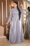 Gri Büyük Beden Omuz Büzgülü Tesettür Abiye Elbise