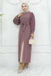 Two-Piece Pleated Slitted Modest Set - Dusty Rose