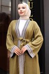 Haki Etnik Desenli Kimono Tesettür Takım