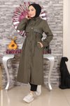Haki Kapşonlu Yazı Detaylı Mont