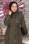 Haki Kapşonlu Yazı Detaylı Mont