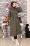 Haki Kapşonlu Yazı Detaylı Mont