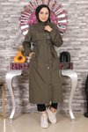Haki Kapşonlu Yazı Detaylı Mont