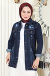 Koyu Mavi Kot Düğmeli Tesettür Ceket