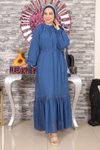 Mavi Şifon Dantel Detaylı Tesettür Abiye Elbise
