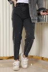 Siyah Kot Taş Detaylı Tesettür Pantolon